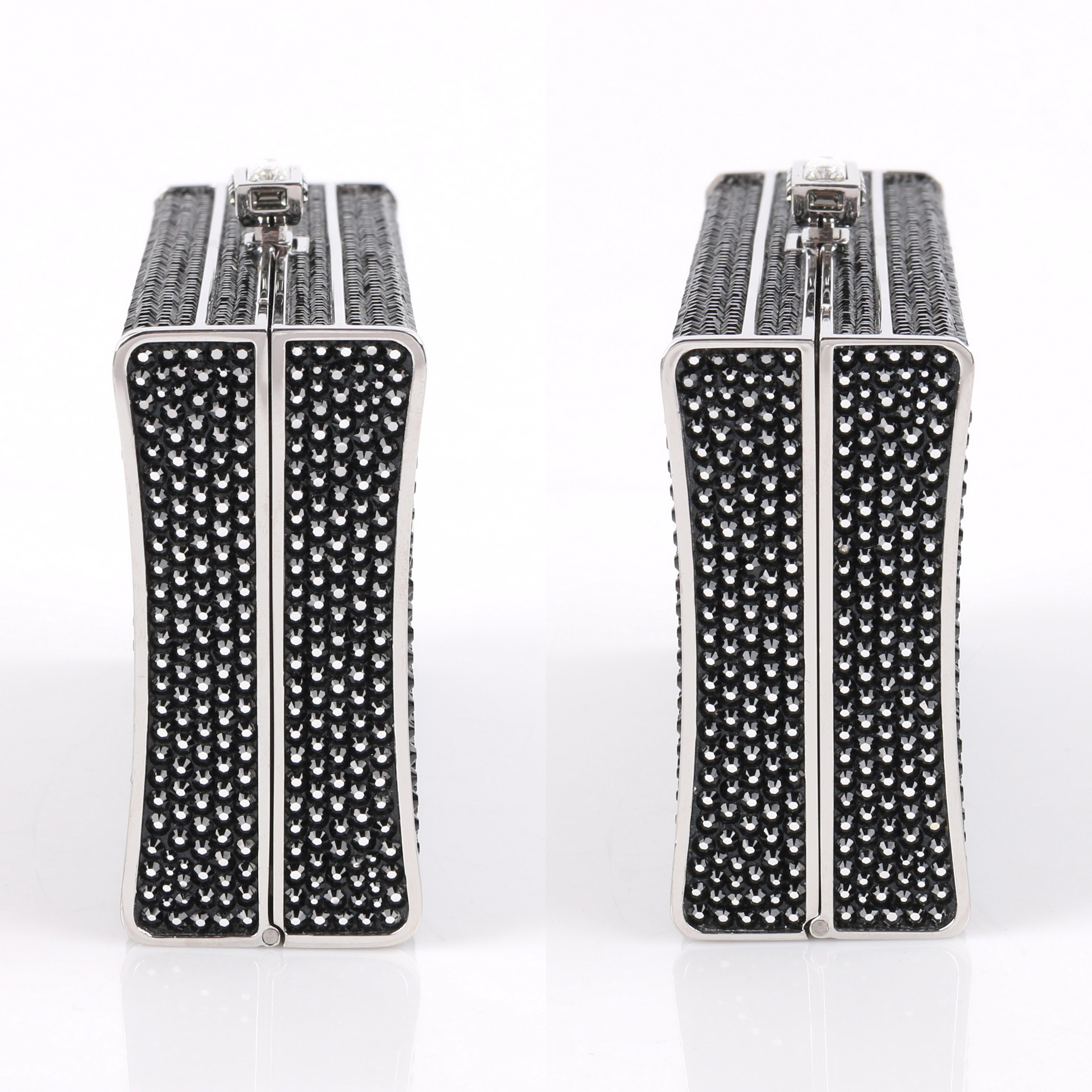 JUDITH LEIBER Black Crystal Embellished Chain Handle Minaudiere Box Clutch NWT 1