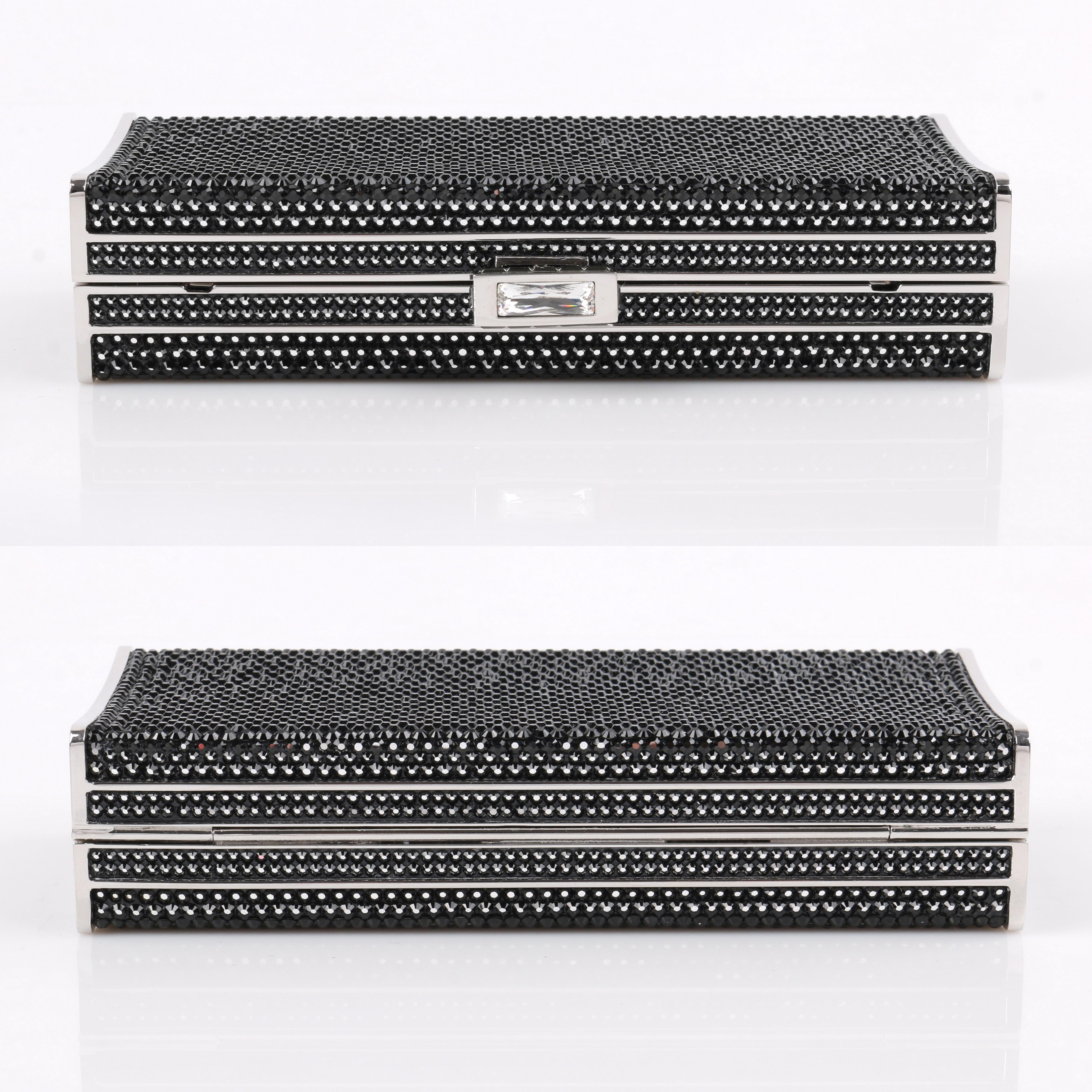 JUDITH LEIBER Black Crystal Embellished Chain Handle Minaudiere Box Clutch NWT 2