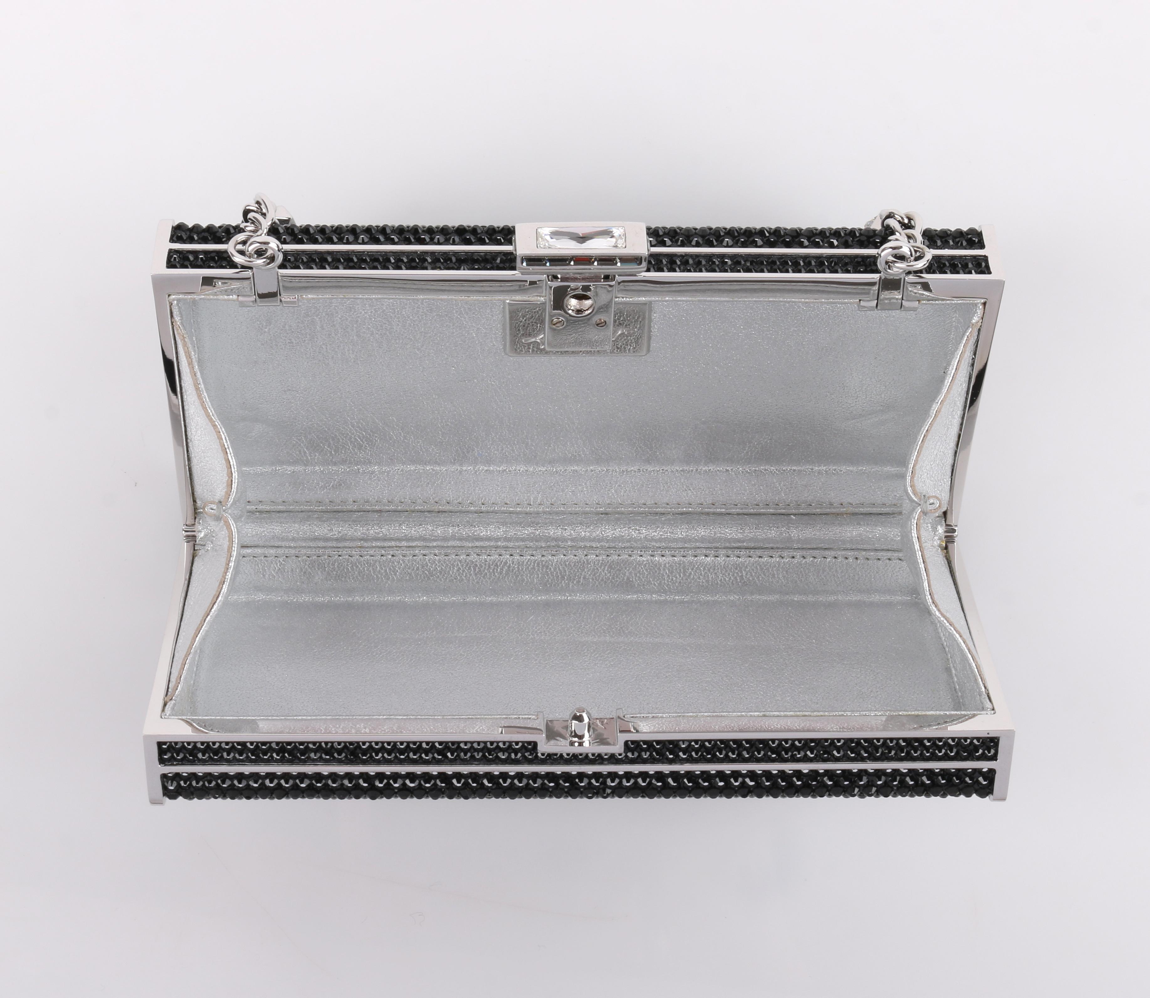 JUDITH LEIBER Black Crystal Embellished Chain Handle Minaudiere Box Clutch NWT 3