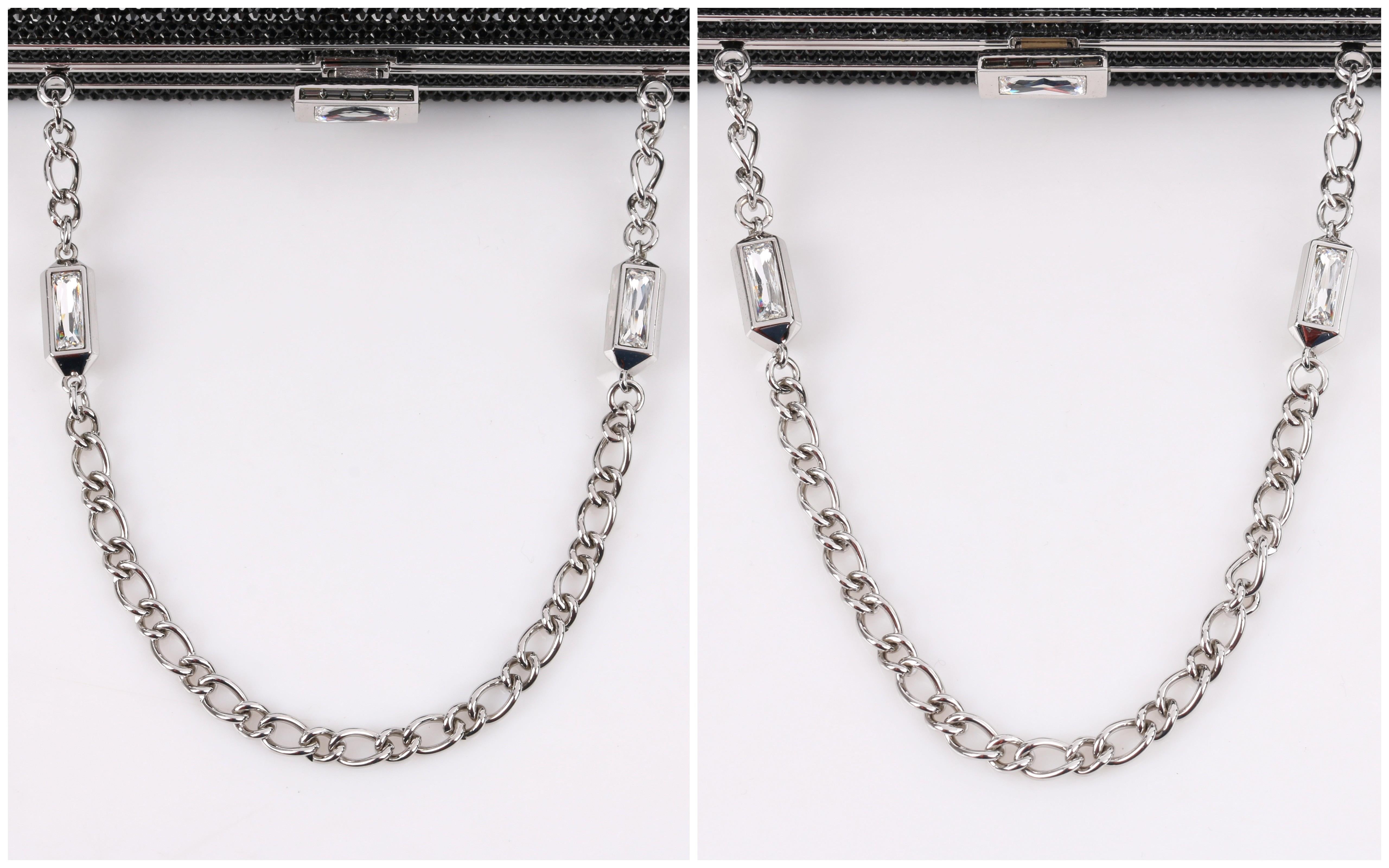 JUDITH LEIBER Black Crystal Embellished Chain Handle Minaudiere Box Clutch NWT 1