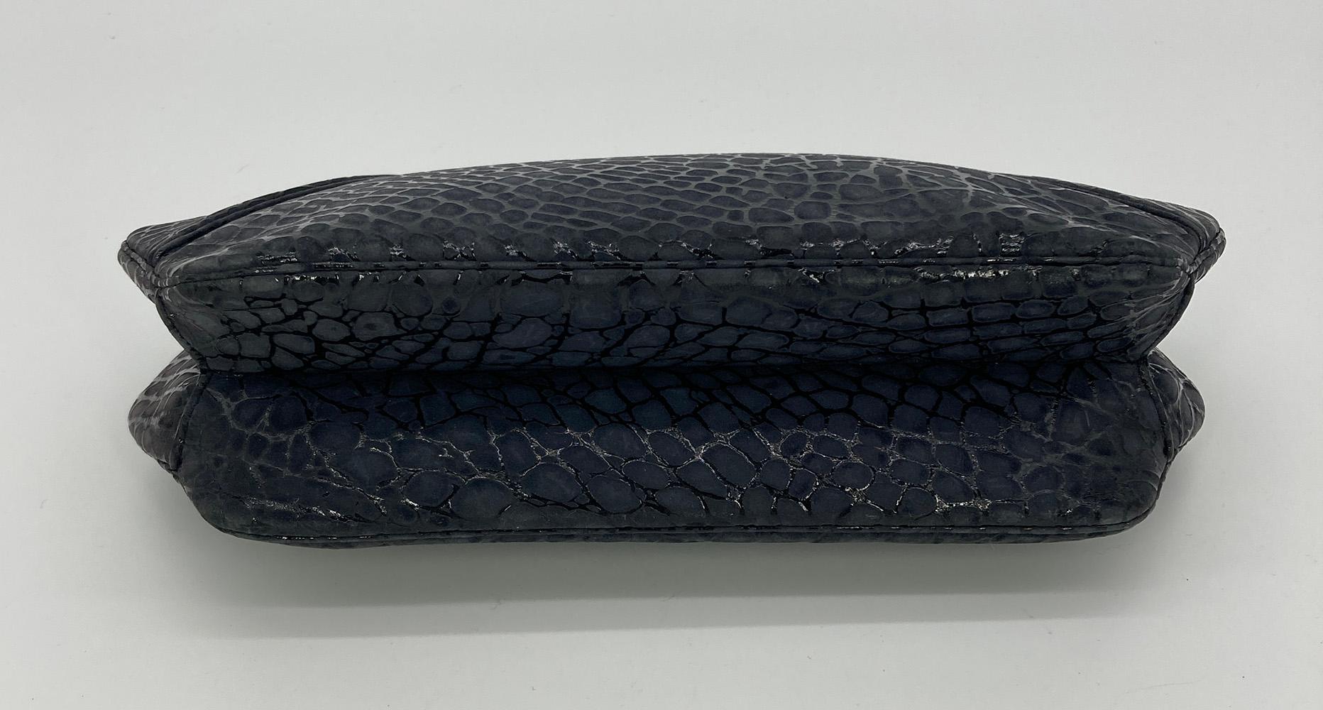 Women's Judith Leiber Black Embossed Suede Alligator Clutch For Sale