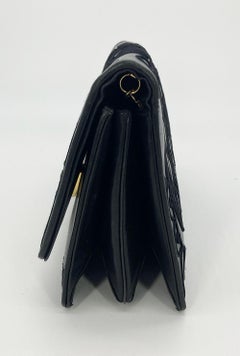 Judith Leiber Black Embroidered Leather Tassel Clutch