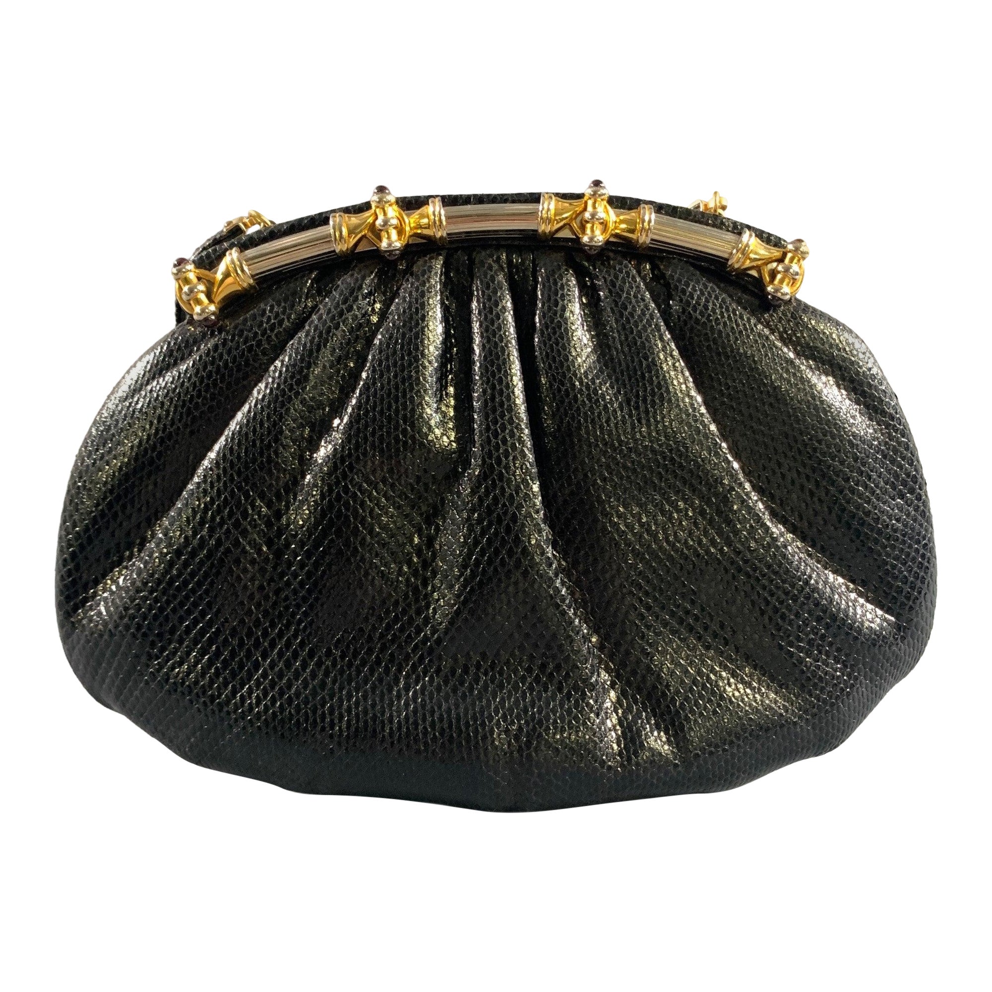 Pre-owned Judith Leiber Black Gold Snakeskin Clutch Handbag