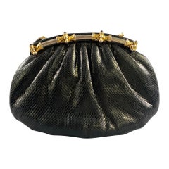 JUDITH LEIBER Black Gold Snakeskin Clutch Handbag