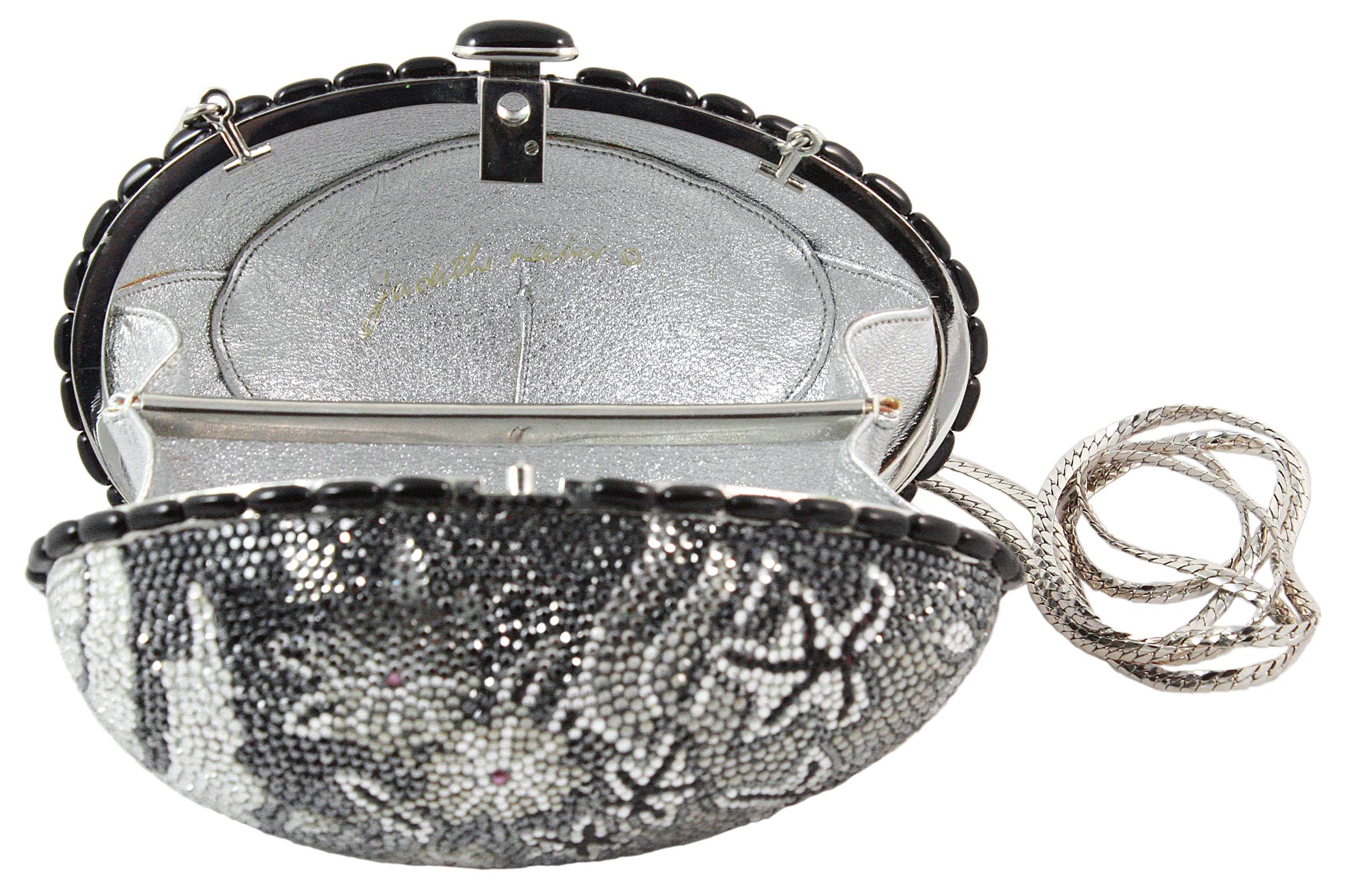 Judith Leiber Black Grey and Silver Rhinestone Egg Clutch 2