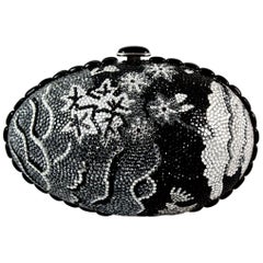 Judith Leiber Black Grey and Silver Rhinestone Egg Clutch