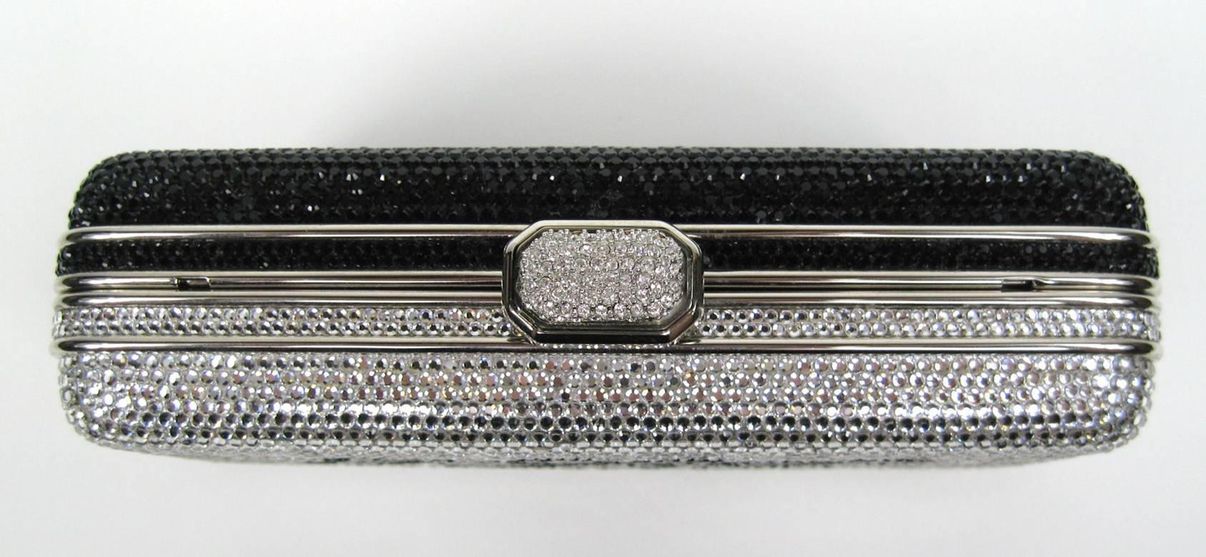 Judith Leiber Black JLP Black Silver Minaudiere Clutch Double sided $2625. New In New Condition For Sale In Wallkill, NY