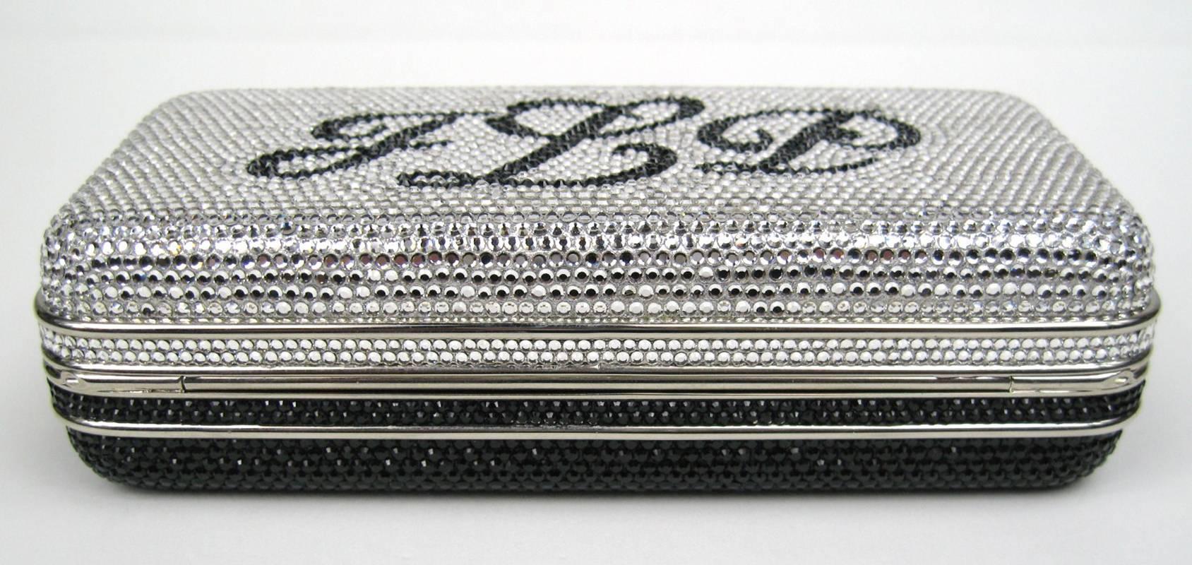 Women's Judith Leiber Black JLP Black Silver Minaudiere Clutch Double sided $2625. New For Sale