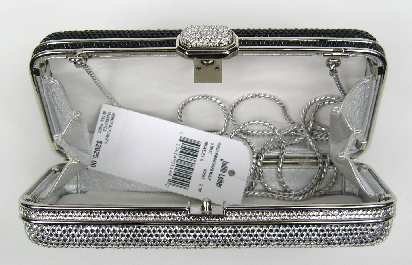 Judith Leiber Black JLP Black Silver Minaudiere Clutch Double sided $2625. New For Sale 1