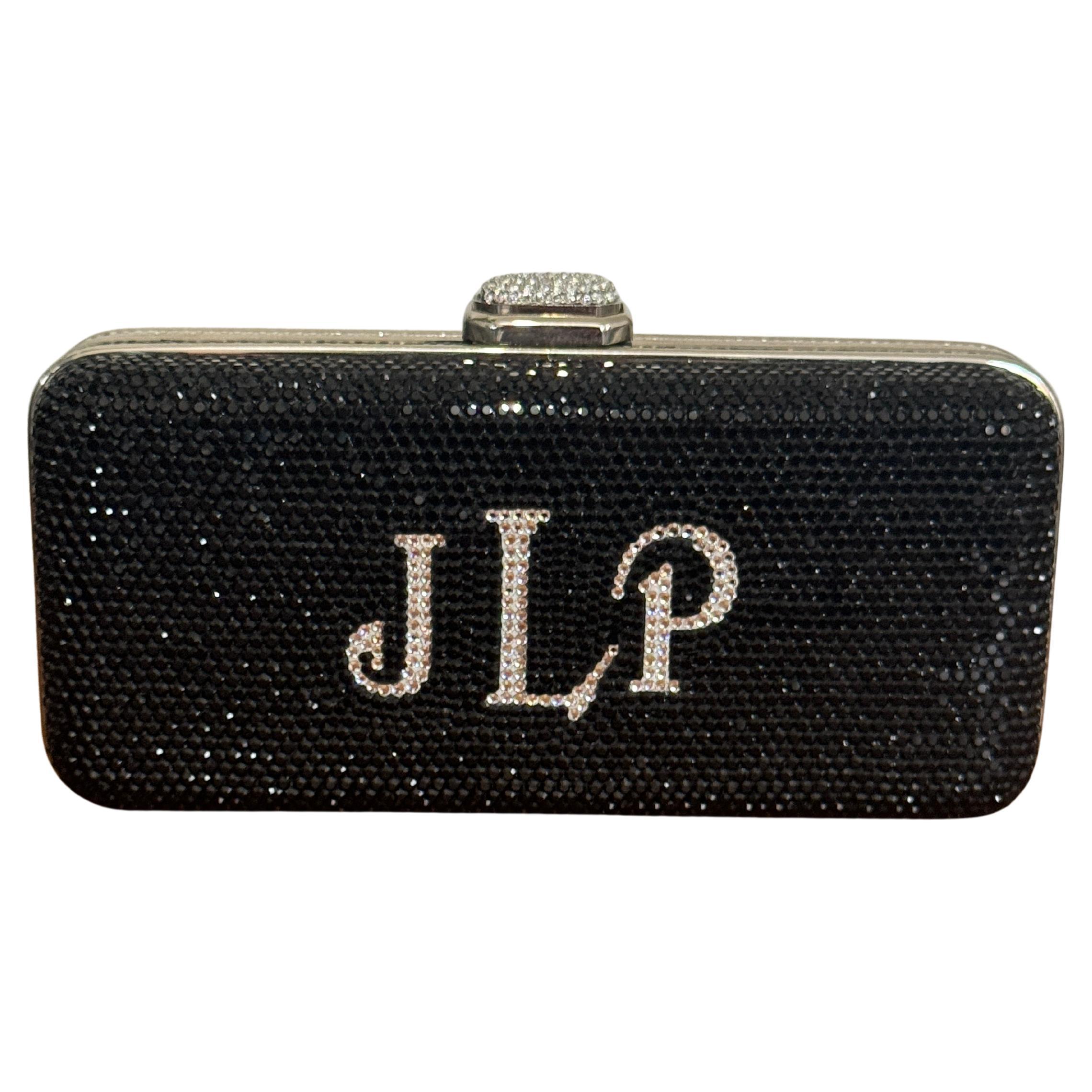 Judith Leiber, pochette minaudière noire argentée JLP double face 2625 $. Nouveau