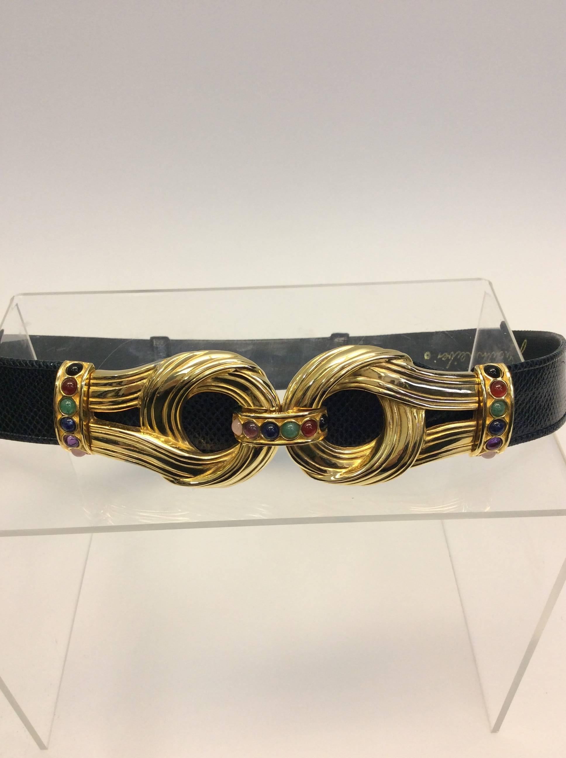 Judith Leiber Black Leather and Gold Multi-Color Stone Belt
Leather
36
