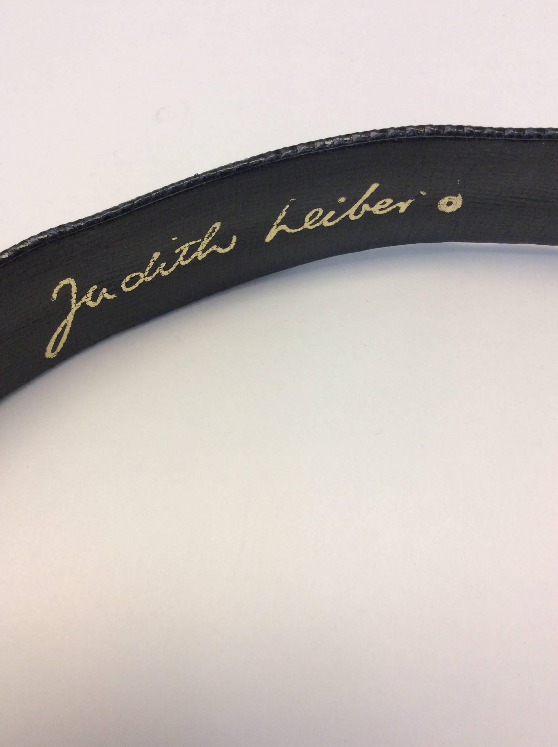 Judith Leiber Black Leather and Gold Multi-Color Stone Belt For Sale 2