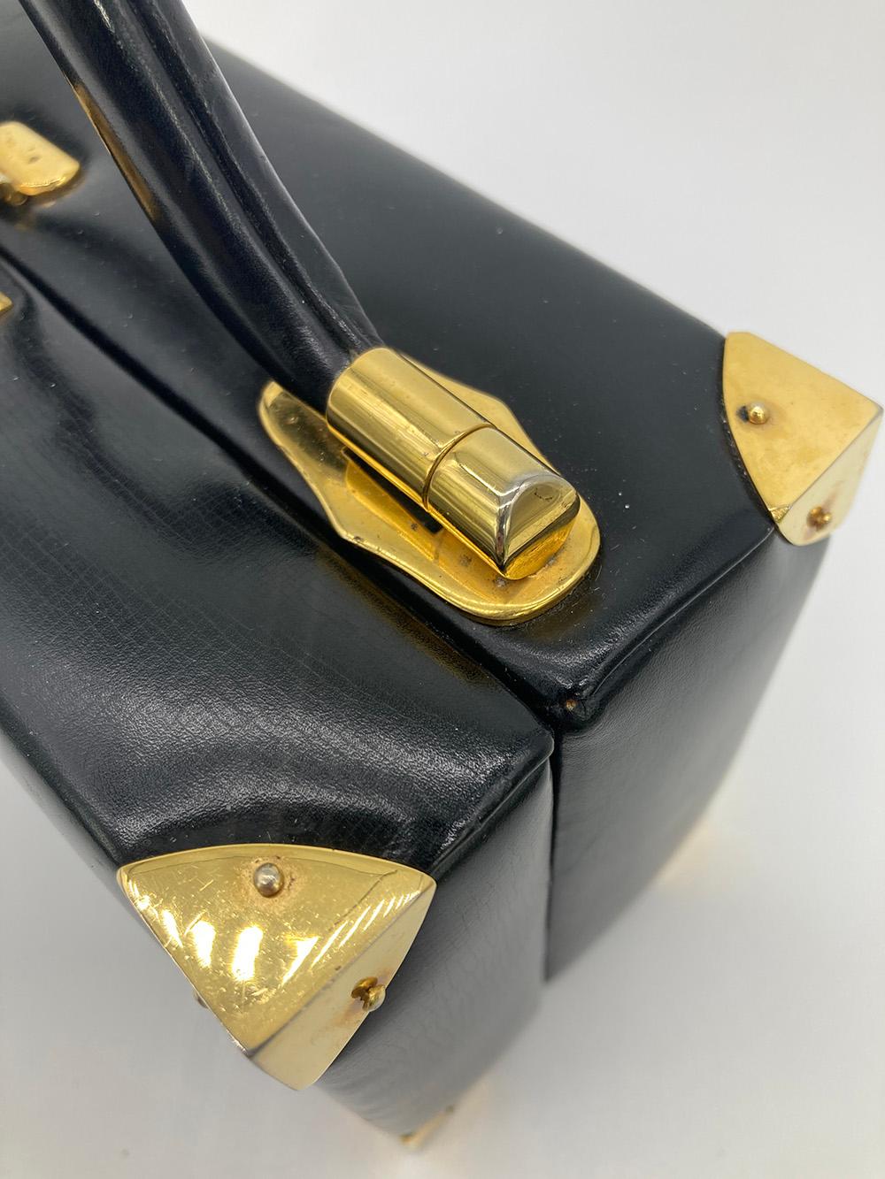 Judith Leiber Black Leather Box Handbag For Sale 6