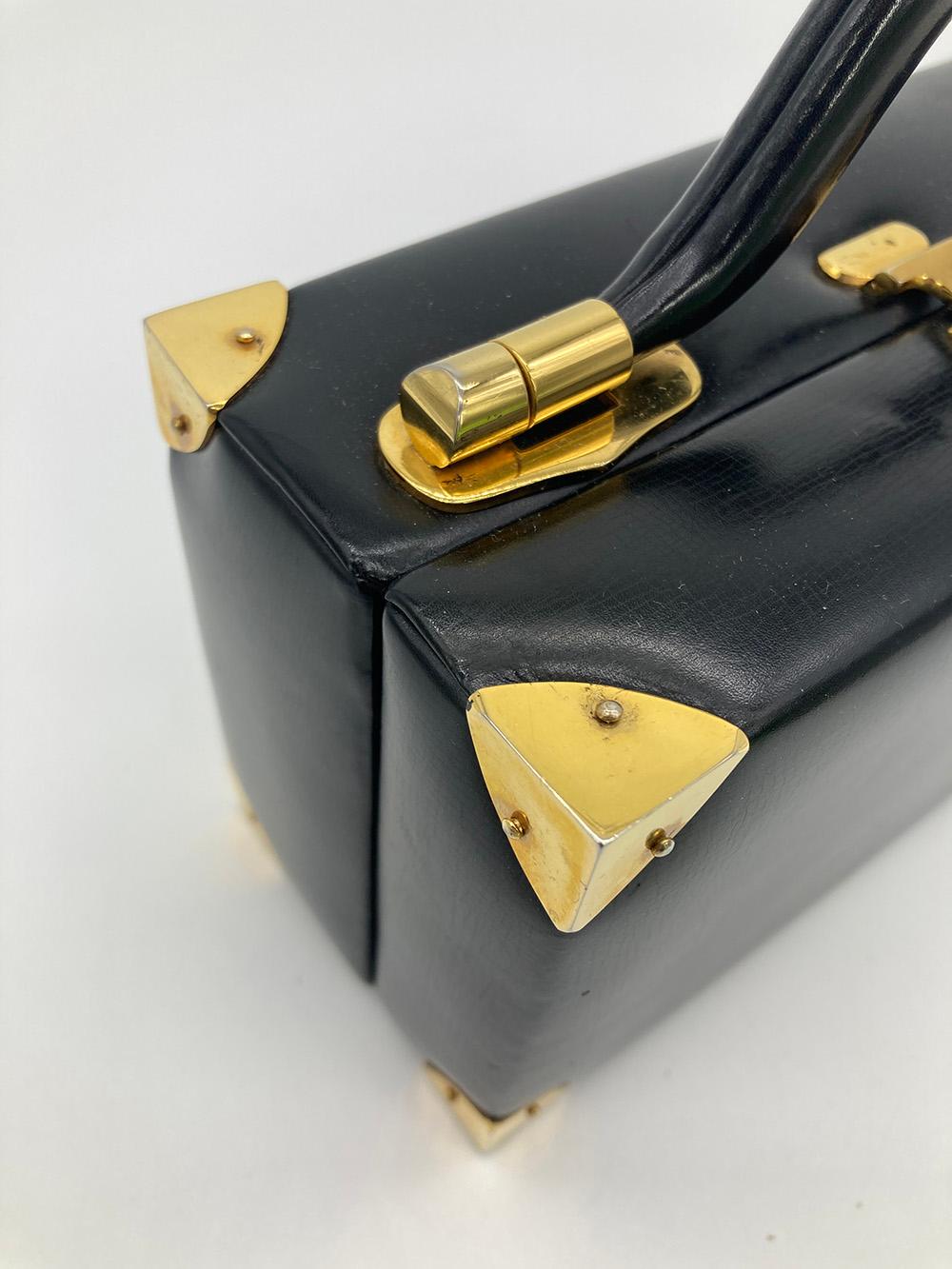 Judith Leiber Black Leather Box Handbag For Sale 8