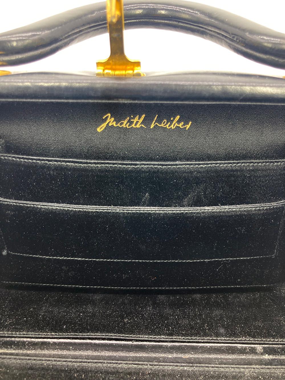 Judith Leiber Schwarze Lederbox-Handtasche im Angebot 10