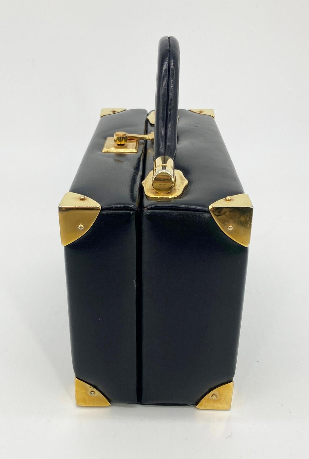 Judith Leiber Black Leather Box Handbag For Sale 1