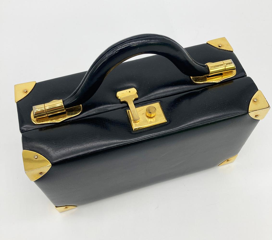 Judith Leiber Black Leather Box Handbag For Sale 3