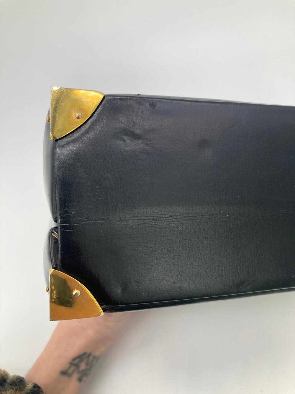 Judith Leiber Black Leather Box Handbag For Sale 4