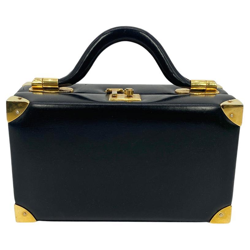 Judith Leiber Black Leather Box Handbag For Sale