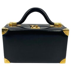 Vintage Judith Leiber Black Leather Box Handbag