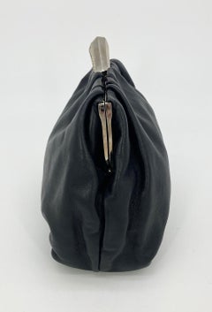 Judith Leiber Black Leather Crystal Diamond Top Clutch