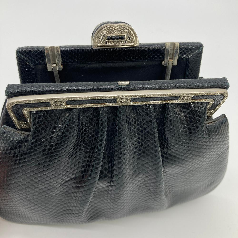 Judith Leiber Negro Lagarto Plata Antiguo Cristal Top Clutch en venta 8