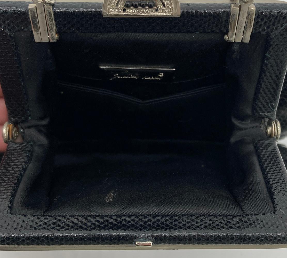 Judith Leiber Negro Lagarto Plata Antiguo Cristal Top Clutch en venta 9