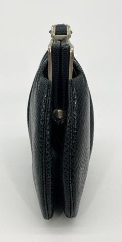 Judith Leiber Black Lizard Antique Silver Crystal Top Clutch