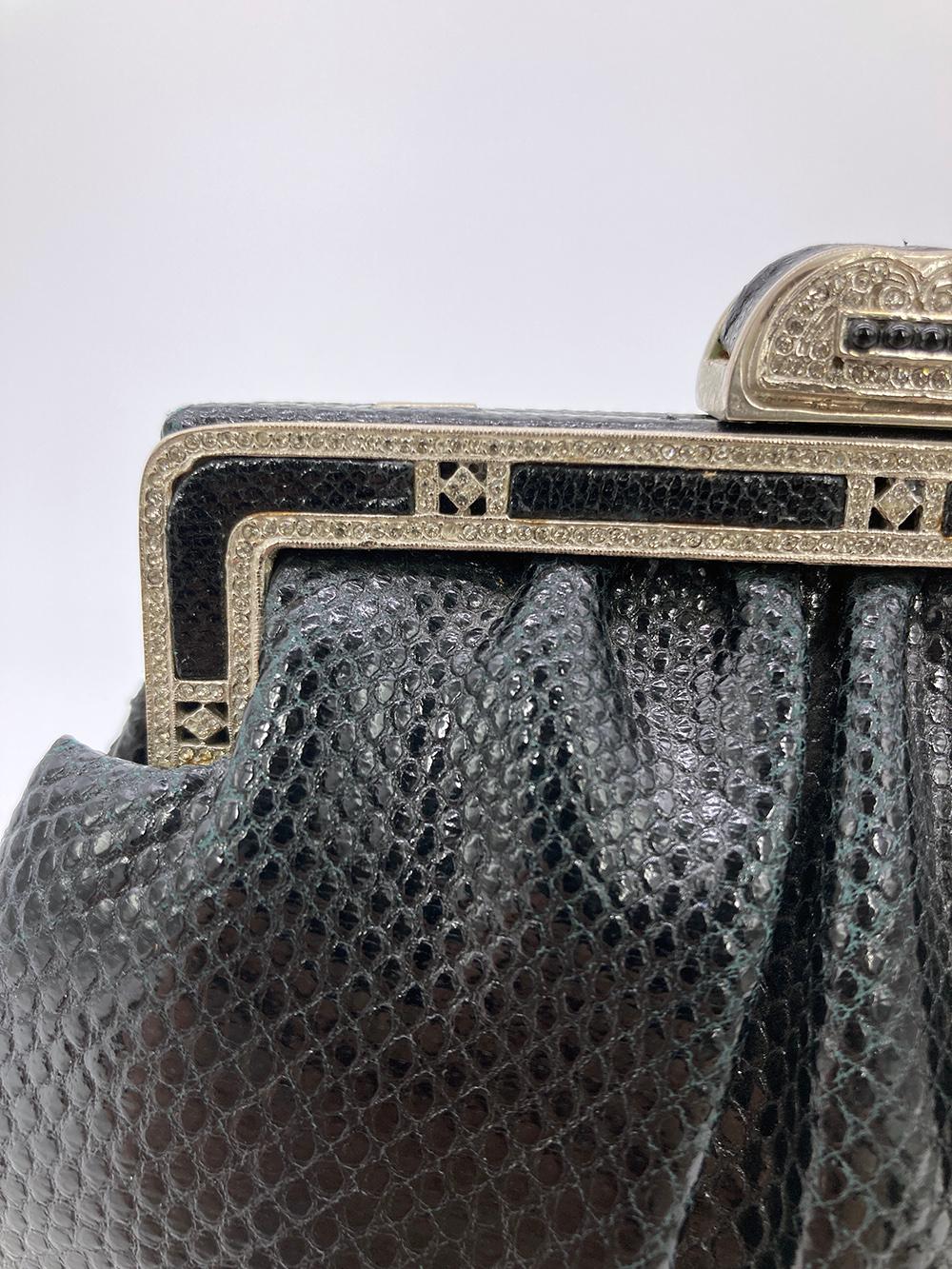 Judith Leiber Negro Lagarto Plata Antiguo Cristal Top Clutch en venta 5
