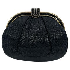 Judith Leiber Black Lizard Black Crystal Top Clutch