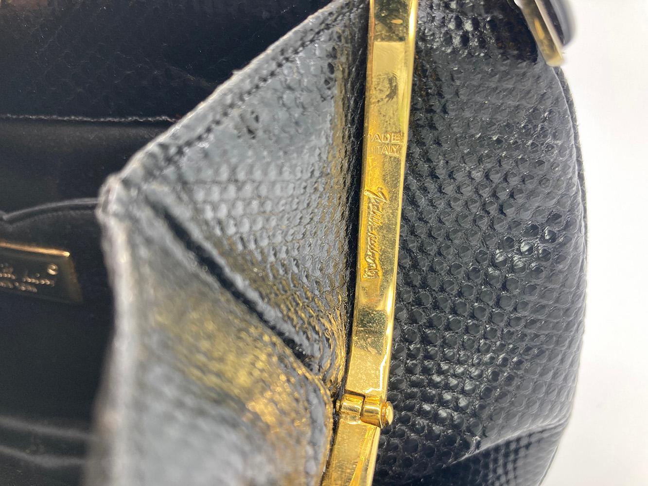Judith Leiber, la pochette superiore in pelle e cristalli in lucertola nera in vendita 5