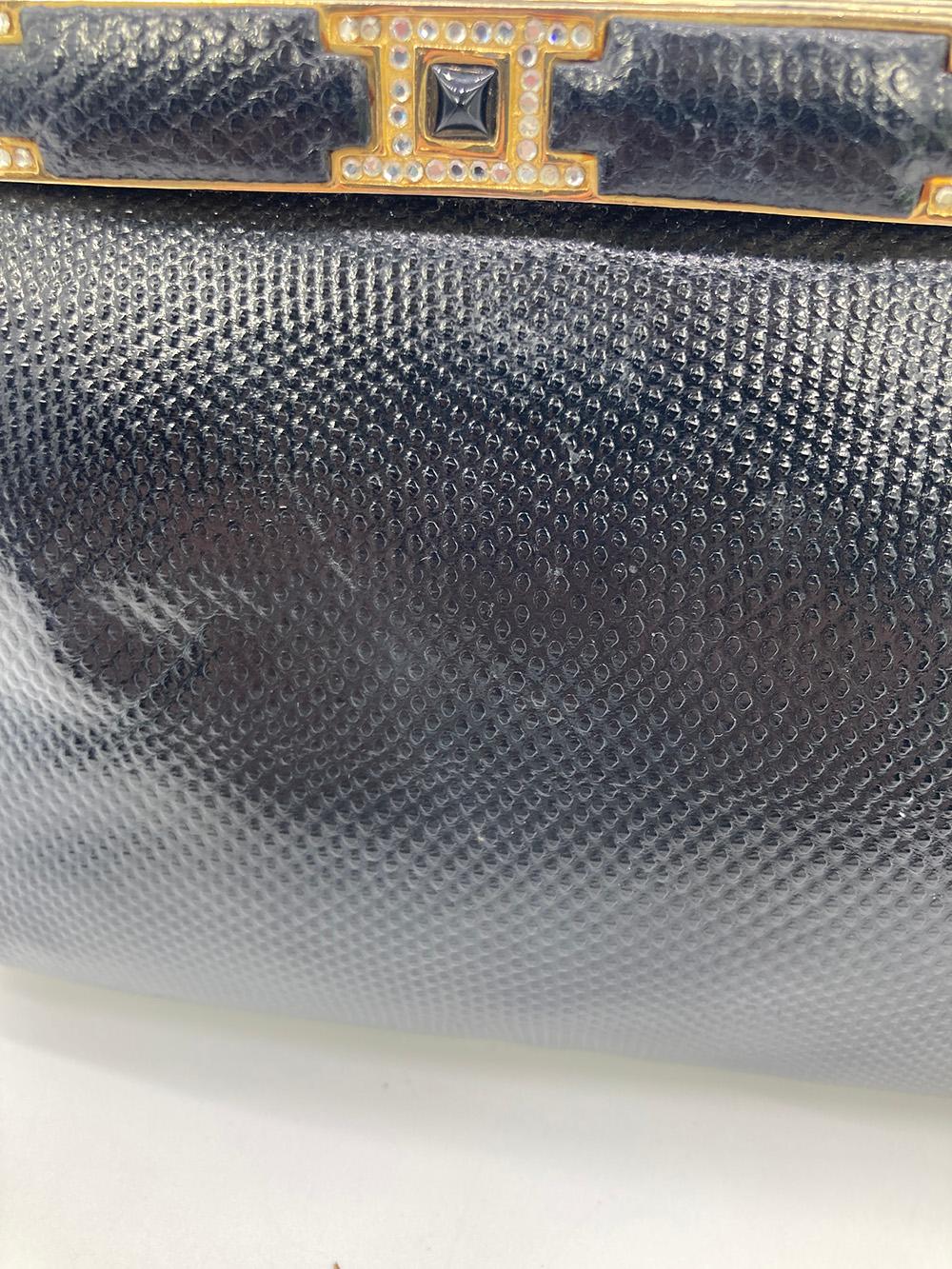 Judith Leiber, la pochette superiore in pelle e cristalli in lucertola nera in vendita 8