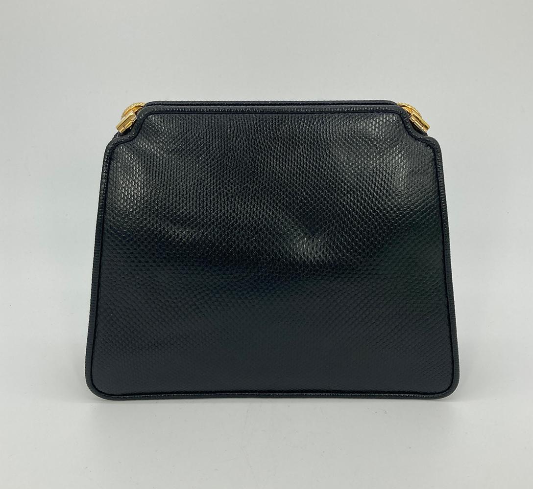 Judith Leiber Black Lizard Crystal Shells Clutch  In Good Condition For Sale In Philadelphia, PA