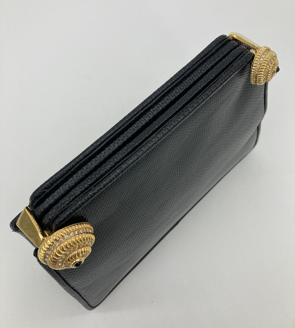 Judith Leiber Black Lizard Crystal Shells Clutch  For Sale 3