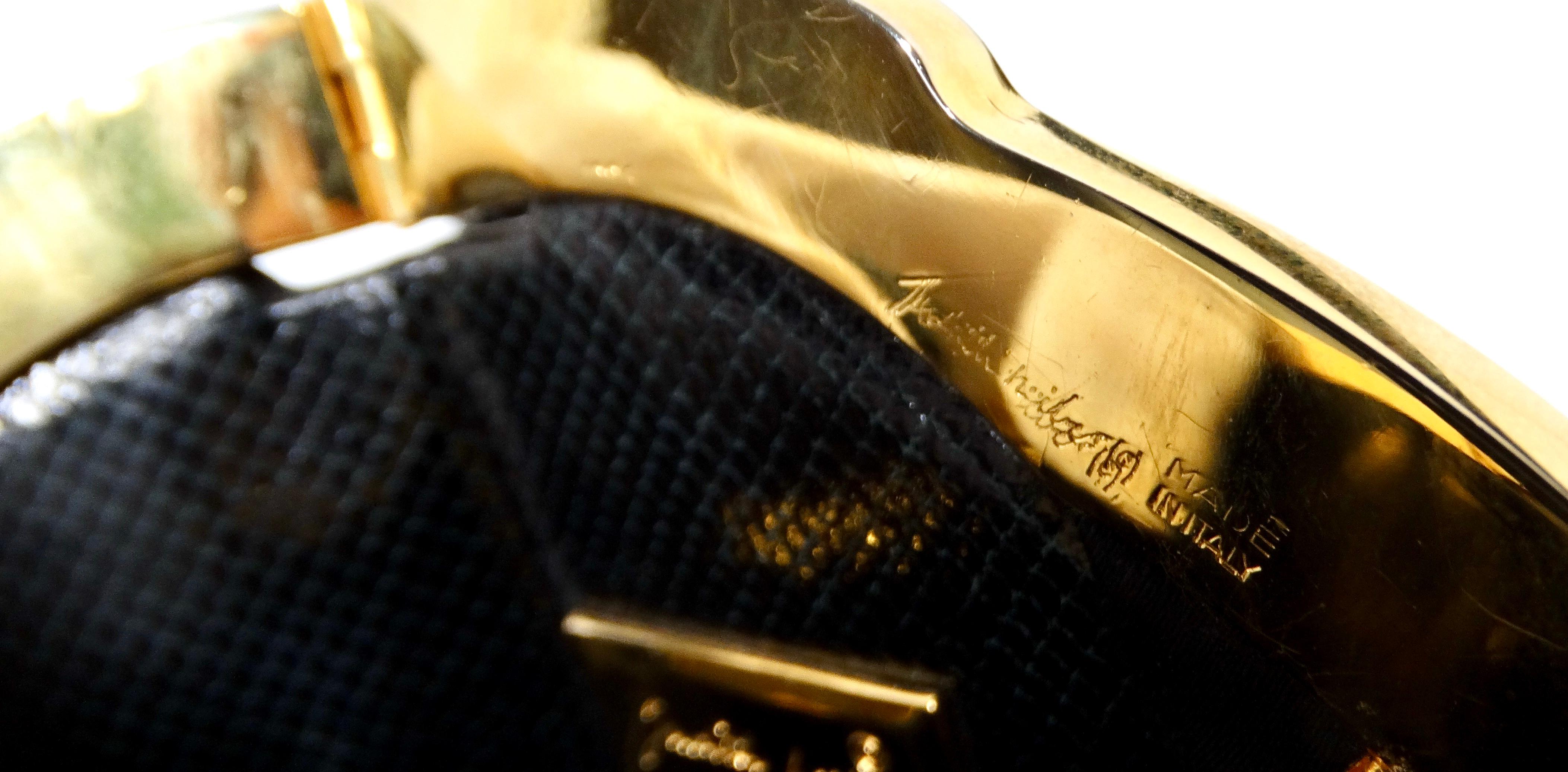 Judith Leiber Clutch a scatto in lucertola nera e tonalità oro, circa anni '80 in vendita 5