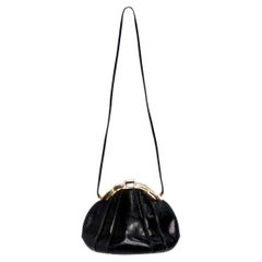 Judith Leiber Black Lizard & Gold-Tone Snap Clutch circa 1980s