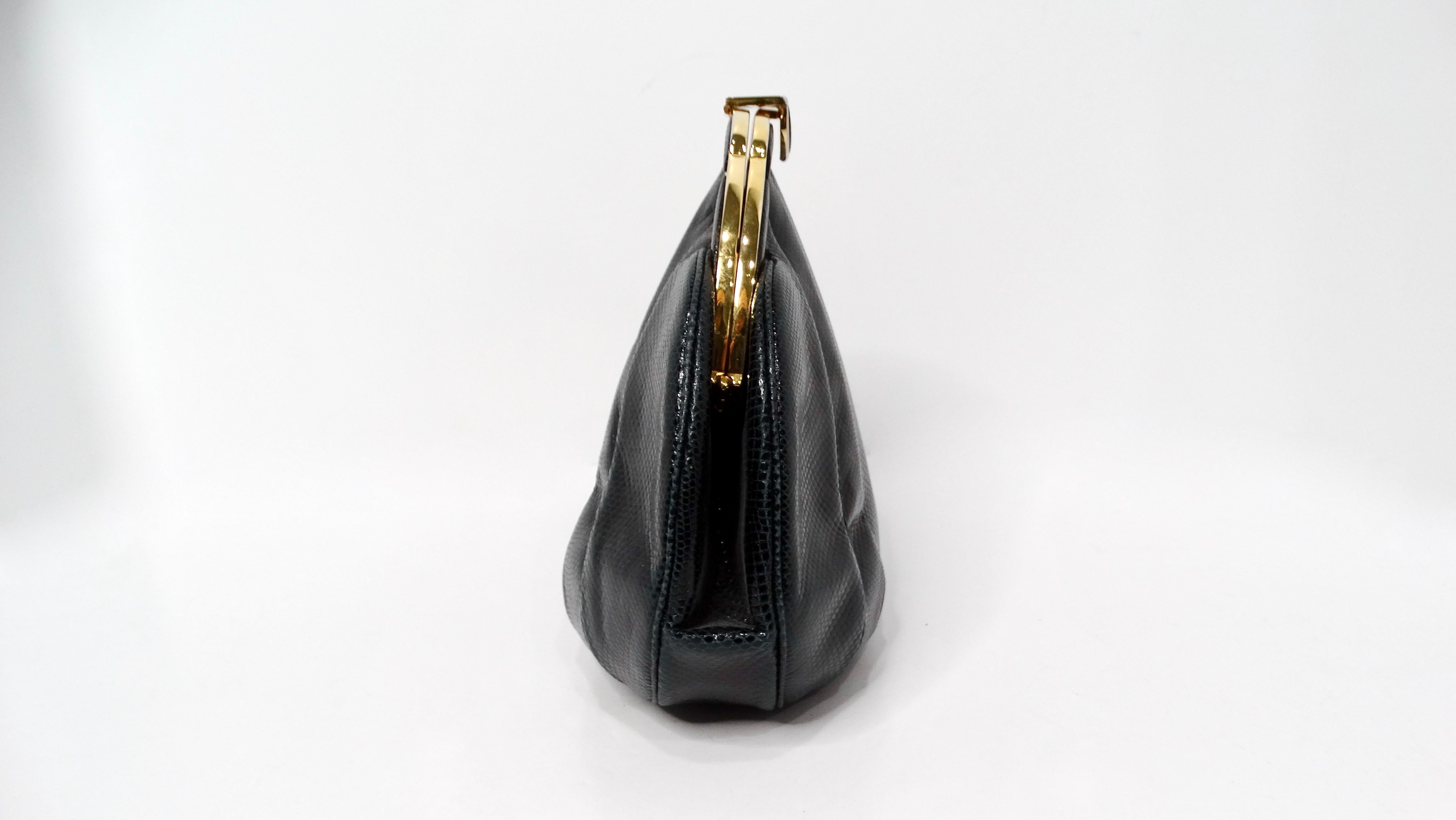 Judith Leiber Clutch a scatto in lucertola nera e tonalità oro, circa anni '80 In condizioni buone in vendita a Scottsdale, AZ