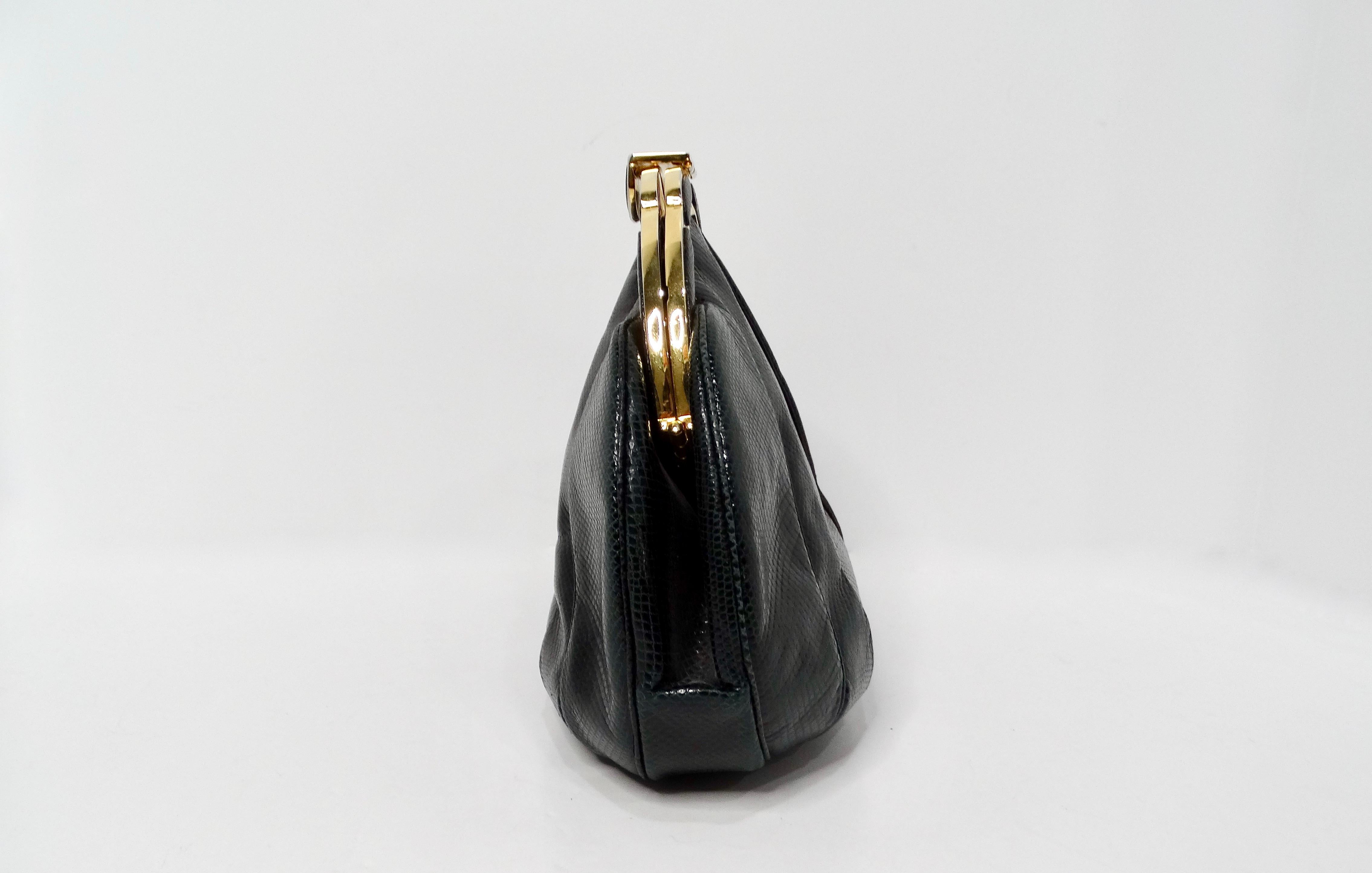 Judith Leiber Clutch a scatto in lucertola nera e tonalità oro, circa anni '80 in vendita 2