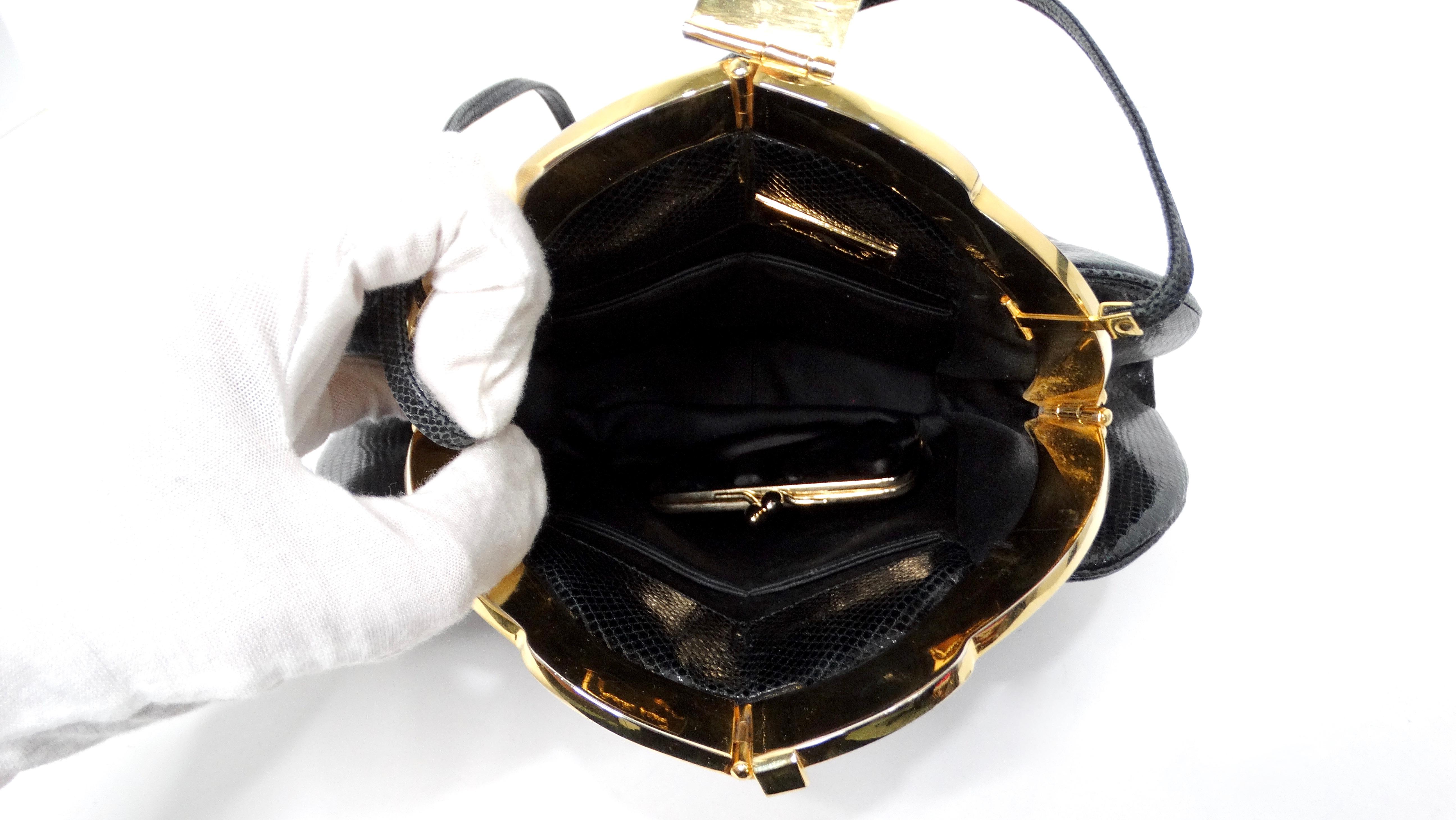 Judith Leiber Clutch a scatto in lucertola nera e tonalità oro, circa anni '80 in vendita 3