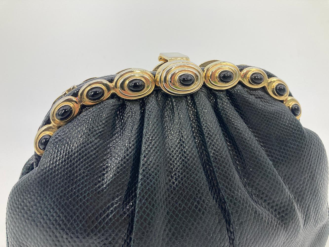 Judith Leiber Negro Lagarto Oro Top Negro Stone Clutch en venta 1