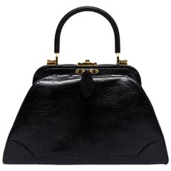 Judith Leiber Noir Lézard Kelly Sac à main Vintage