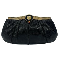 Judith Leiber Black Lizard Lion Head Clutch