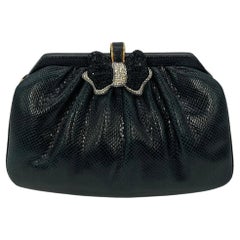 Judith Leiber Schwarze Eidechse Swarovski-Kristall-Schleifen-Clutch