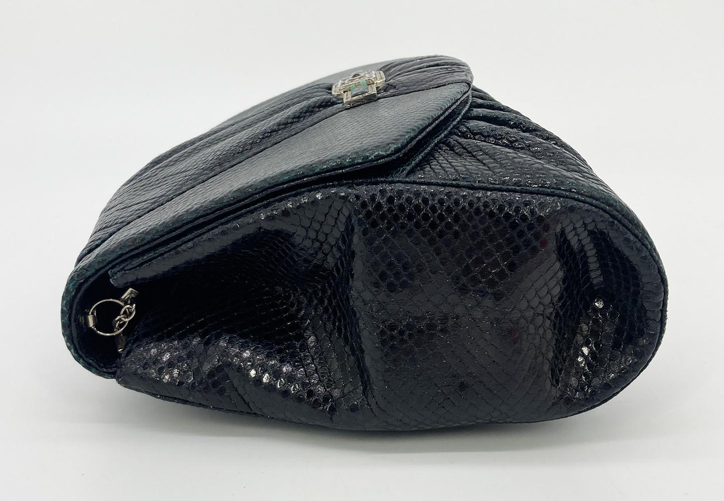 Judith Leiber Black Lizard Top Flap Bag In Excellent Condition For Sale In Philadelphia, PA
