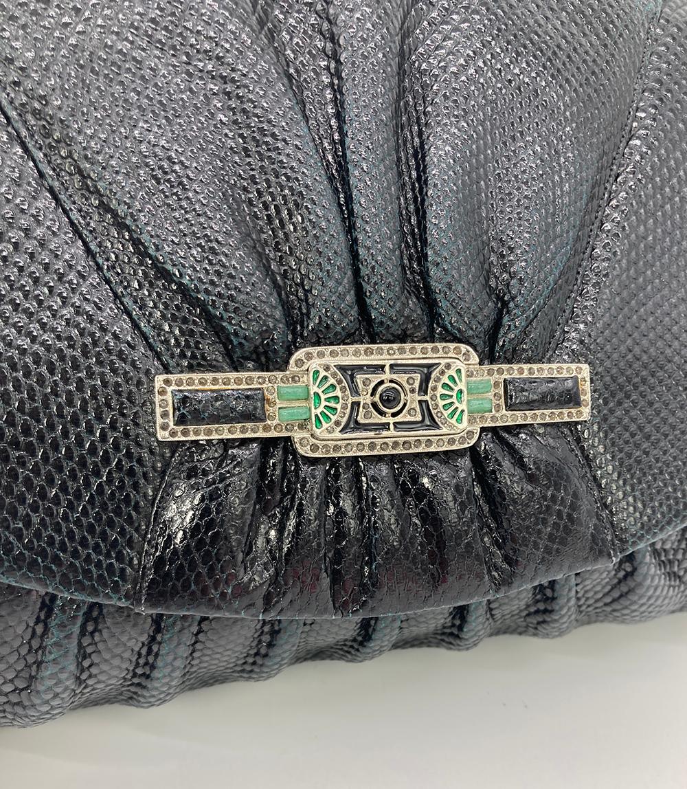 Judith Leiber Black Lizard Top Flap Bag For Sale 1