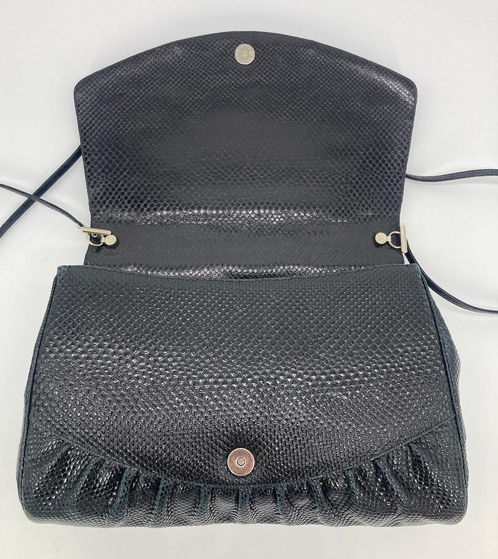 Judith Leiber Black Lizard Top Flap Bag For Sale 2