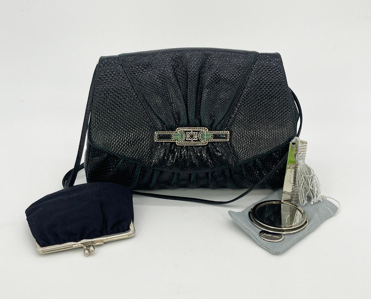 Judith Leiber Black Lizard Top Flap Bag For Sale 5