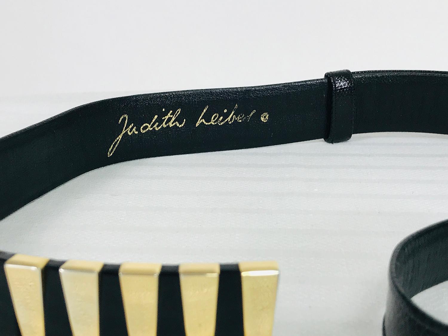 Judith Leiber Black Lucite & Gold Metal Buckle Black Lizard Belt For Sale 5