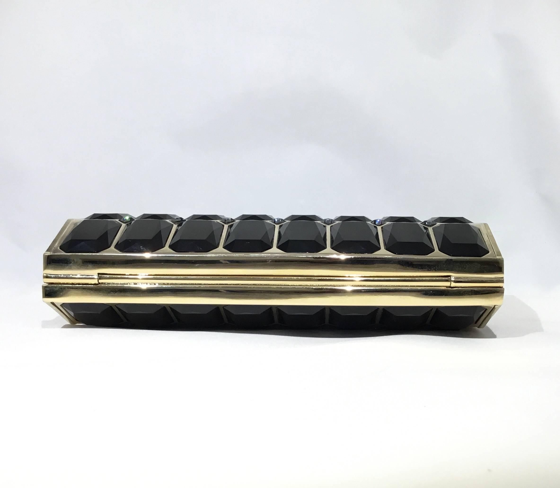 Judith Leiber Black Minaudière Clutch NWT In Excellent Condition In Carmel, CA