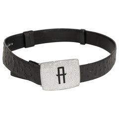 Judith Leiber Ceinture en cuir d'autruche noir avec cristal du Rhin argenté facetté